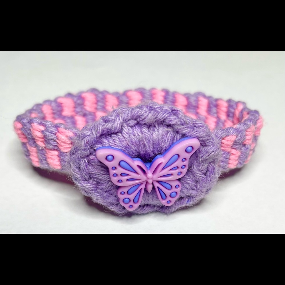 Handmade Kumihimo Bracelet Pink And Purple Cotton Cord Butterfly Button Closure